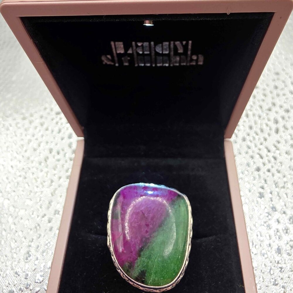 Natural Ruby Zoisite Gemstone Set In Sterling Sil… - image 2